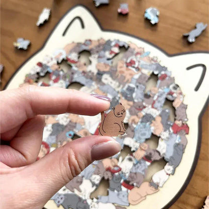 🎁Nice Christmas Gift🎅135-Piece Morandi-Colored Cat Shaped Wooden Jigsaw Puzzle