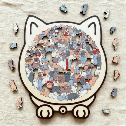 🎁Nice Christmas Gift🎅135-Piece Morandi-Colored Cat Shaped Wooden Jigsaw Puzzle