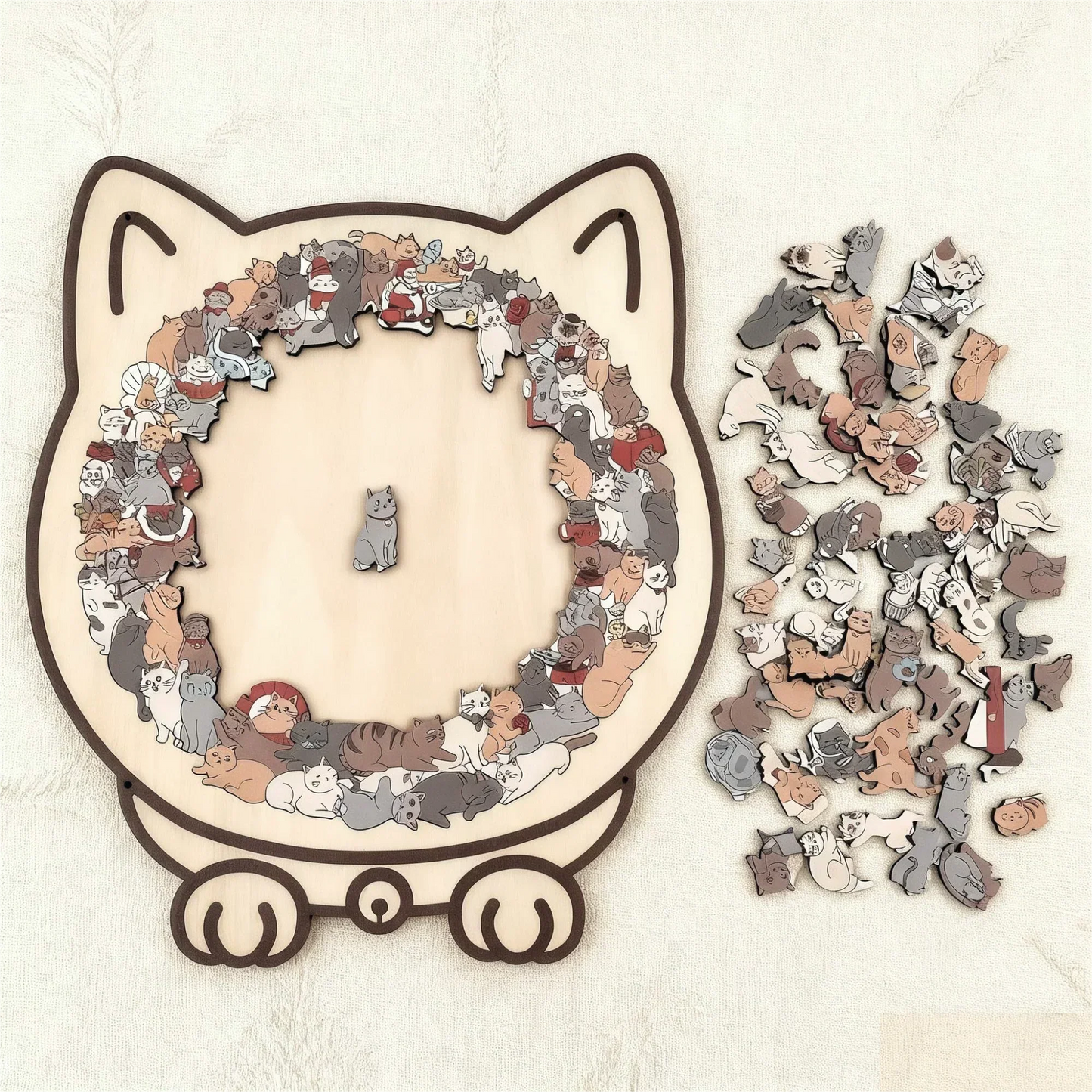 🎁Nice Christmas Gift🎅135-Piece Morandi-Colored Cat Shaped Wooden Jigsaw Puzzle