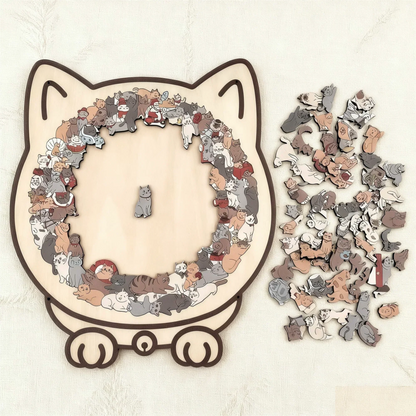 🎁Nice Christmas Gift🎅135-Piece Morandi-Colored Cat Shaped Wooden Jigsaw Puzzle