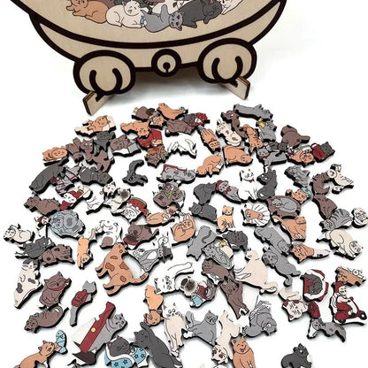 🎁Nice Christmas Gift🎅135-Piece Morandi-Colored Cat Shaped Wooden Jigsaw Puzzle