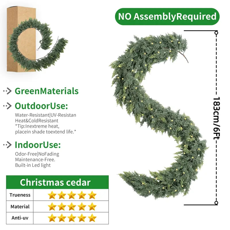 ✨Last Day 70% OFF＆FREE SHIPPING🎁 60FT Lighted Cedar Garland — Warm LED Christmas Decoration